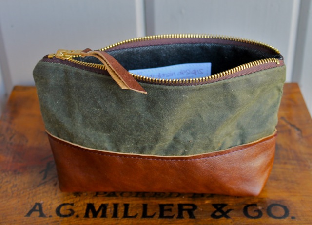 leather and wax canvas pouch